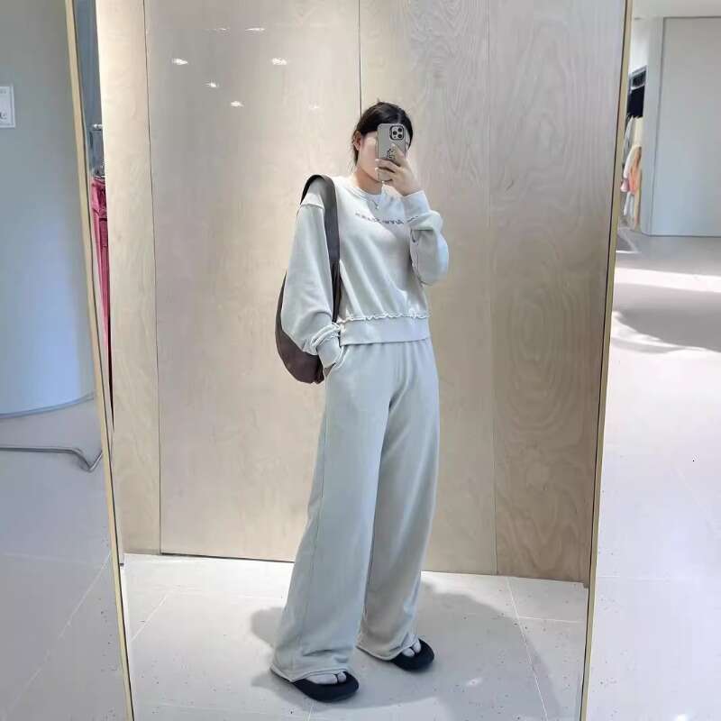 2024 Autumn New Women's Casual Versatile Slimming Letter Round Neck Sweatshirt+Wide Leg Pants Two Piece Sets Womens Outifits