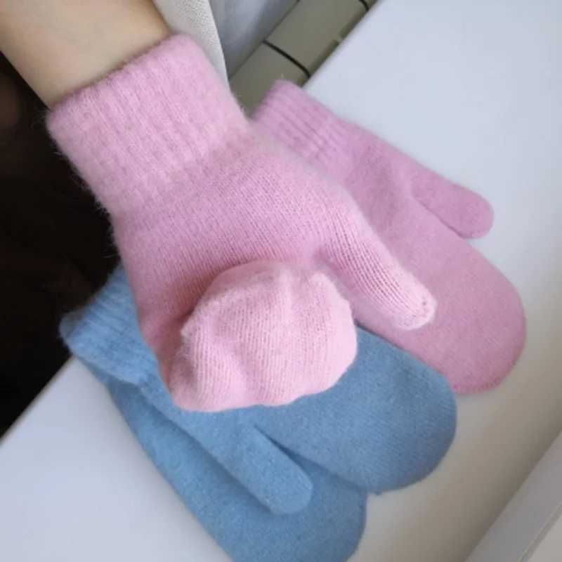 1 pair of women keep warm in winter with plush Gs elastic and soft full finger gloves imitating rabbit fur knitting girls fashion Gs W241026