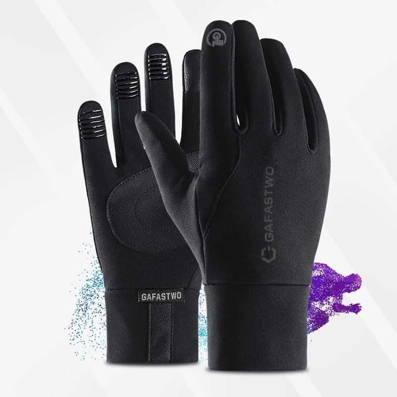 Mens Winter Gs Velvet Warm Touch Screen Gs Outdoor Waterproof PU Leather Splicing Silent Anti slip Bicycle Gs W241026
