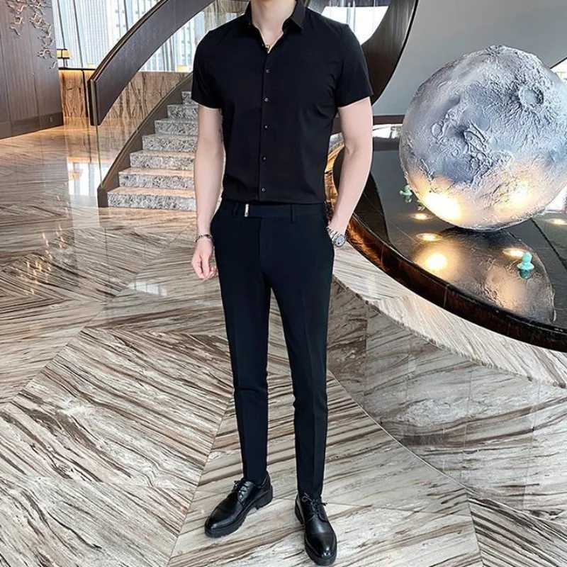 Black mens top mens plain weave shirt and shirt short slip clothing normal collar original cool by social aesthetic designer W241026