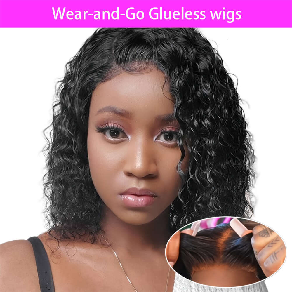 Wear And Go Glueless Human Hair Plucked Pre Cut Short Bob Wigs With Elastic Band For Black Women 7X6 Deep Wave Curly Wig