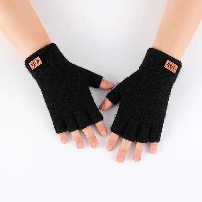 Mens winter finger Gs half finger decal knitted alpaca wool warm leather label thick elastic driving Gs W241026