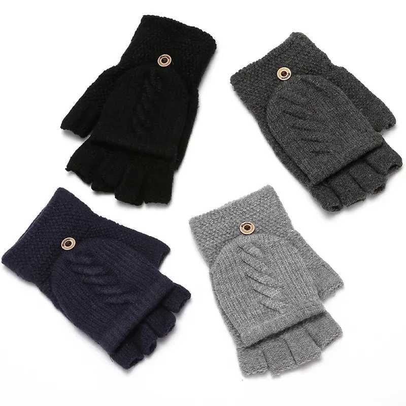 Wool Knitted Finger Collar Gs Winter Warm Flexible Touch Screen Gs Mens and Womens Neutral Exposed Finger Gloves G W241026