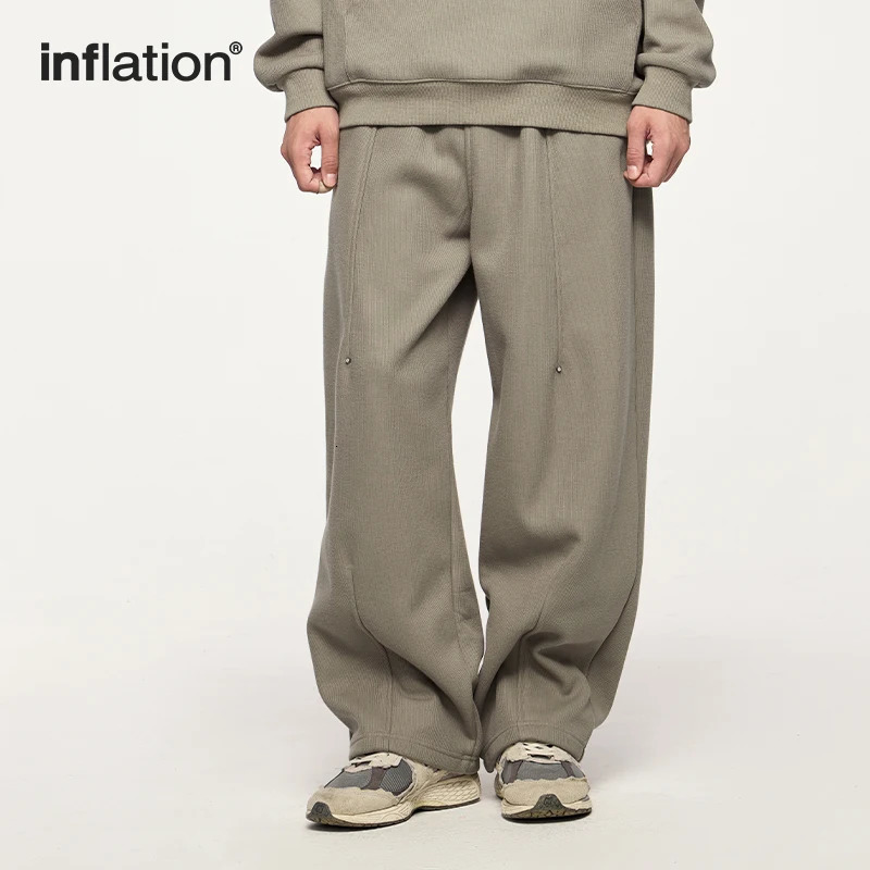 INFLATION Heavyweight Polar Fleece Lined Sweatpants Men Streetwear Straight Leg Pants Casual Trousers Unisex 241025