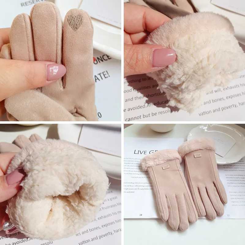 Womens Winter Thick Plush Gs Fashion Warm Suede Outdoor Tube La Touch Screen Driving Gs Sports Bicycle Gloves W241026