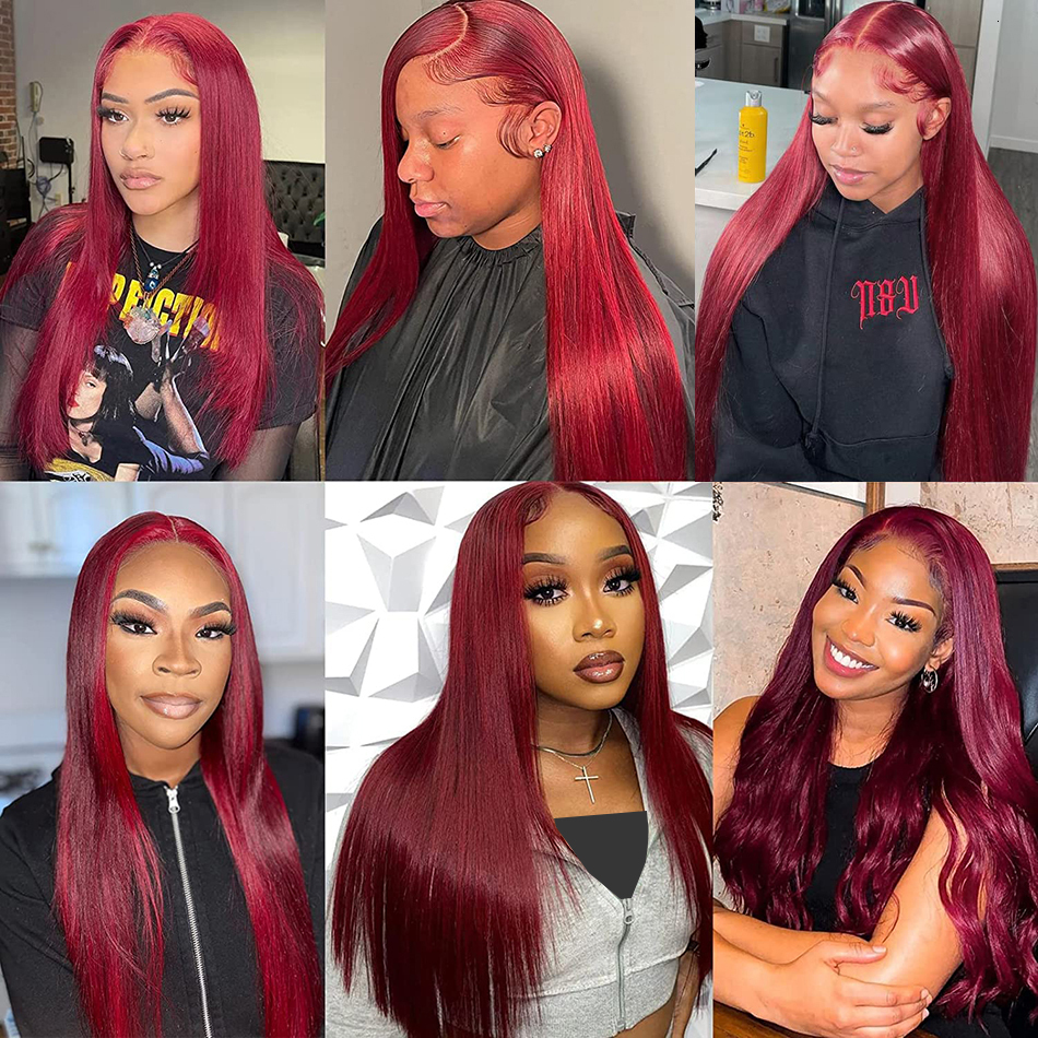 Wigg Red Straight Front Wigs Human Hair 99J Bury 13X4 13X6 Hd Lace Frontal Wig