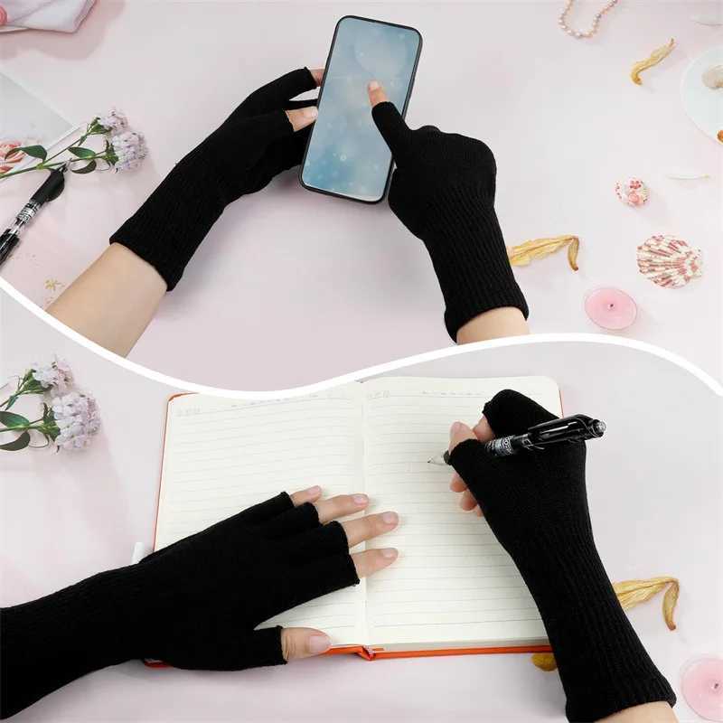 Womens winter half finger Gs warm soft wool knitted gloves elegant wrist hand half finger elastic short Gs goggles W241026