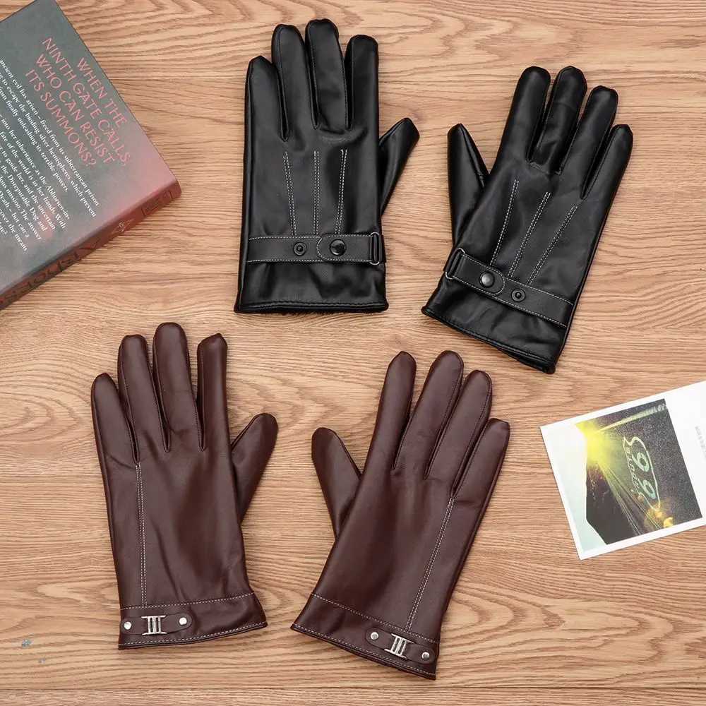 Mens wool hot leather Gs winter warm touch screen windproof and waterproof driving Gs all finger black Gs W241026