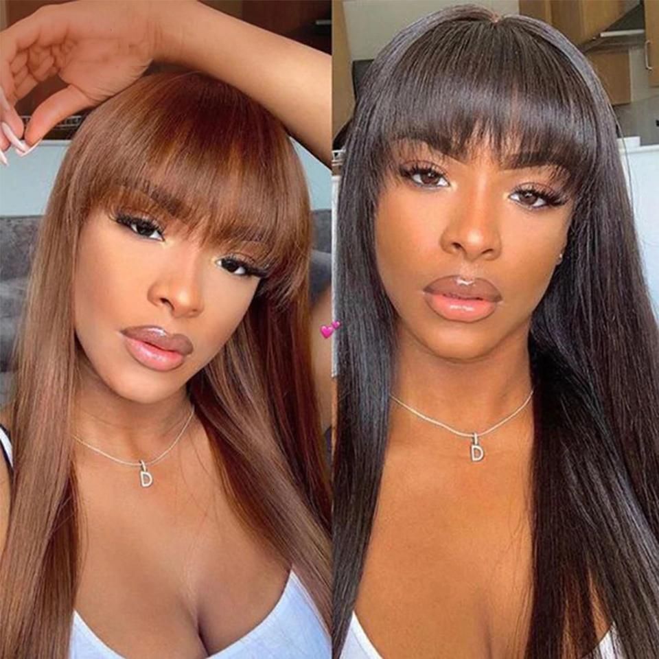Bangs Human Hair With Fringe Straight Front Lace human hair wigs