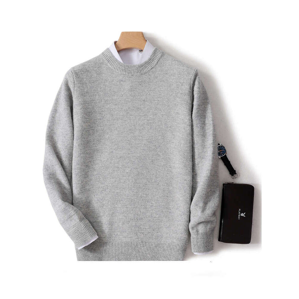 Aliselect Fall/Winter 100% Merino Wool Sweater Men's Thick Casual Pullovers O-Neck Loose Knit Tops Warm Long Sleeve Base Shirt