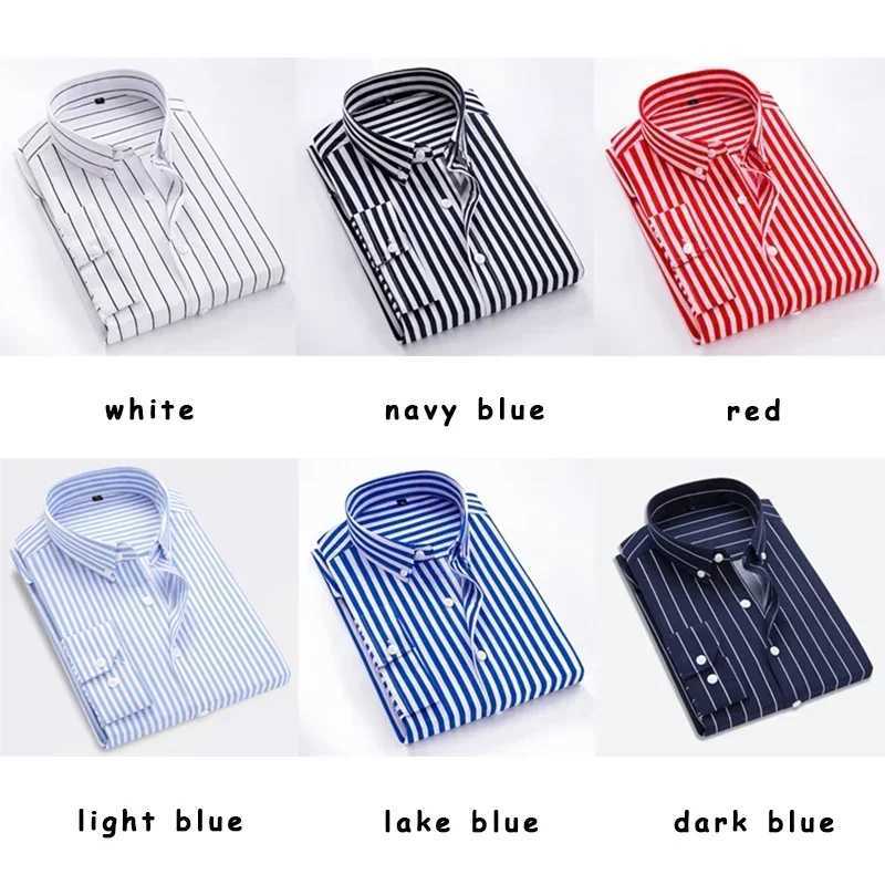 Classic mens long striped casual shirt slim fit mens cotton business formal shirt W241026