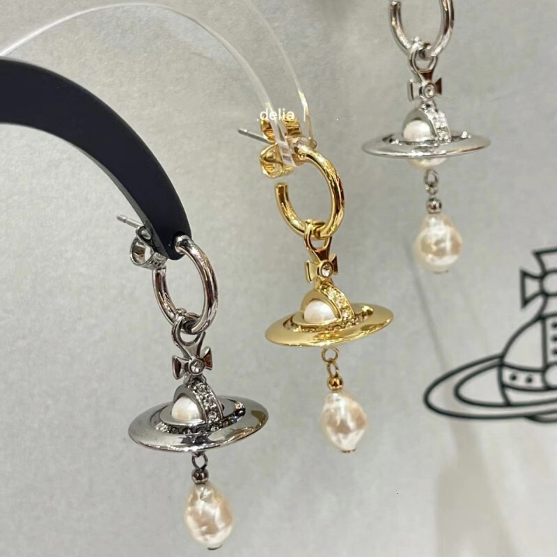 Designer Viviane Weswood Nanas Same Western Empress Dowager Saturn Ufo Pearl Earrings Womens Classic Three Dimensional Planet Water Drop Tassel Earrin
