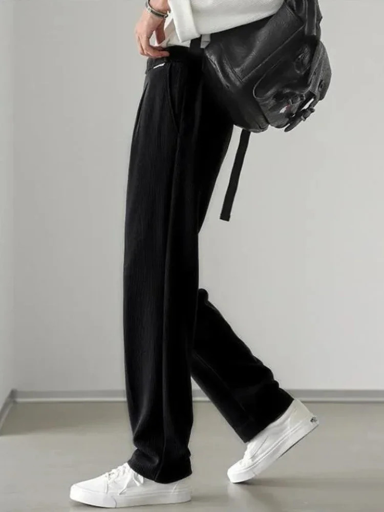 Trousers for Men Corduroy Man Suits Pants Baggy Solid Color Stylish Spandex Summer Antiwrinkle Fabric Fashion Up 241021