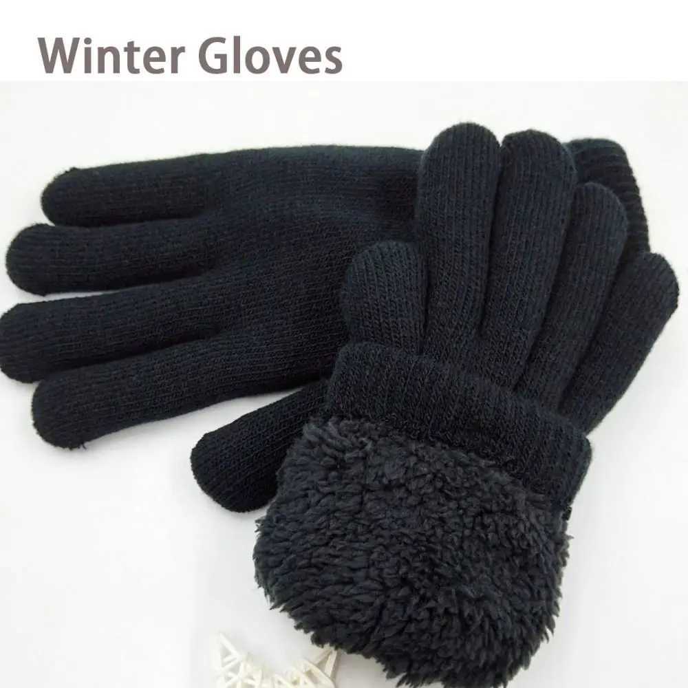 Solid color cashmere finger gloves Gs for boys and girls in winter Gs Soft warm black double-layer mens thick Gs W241026
