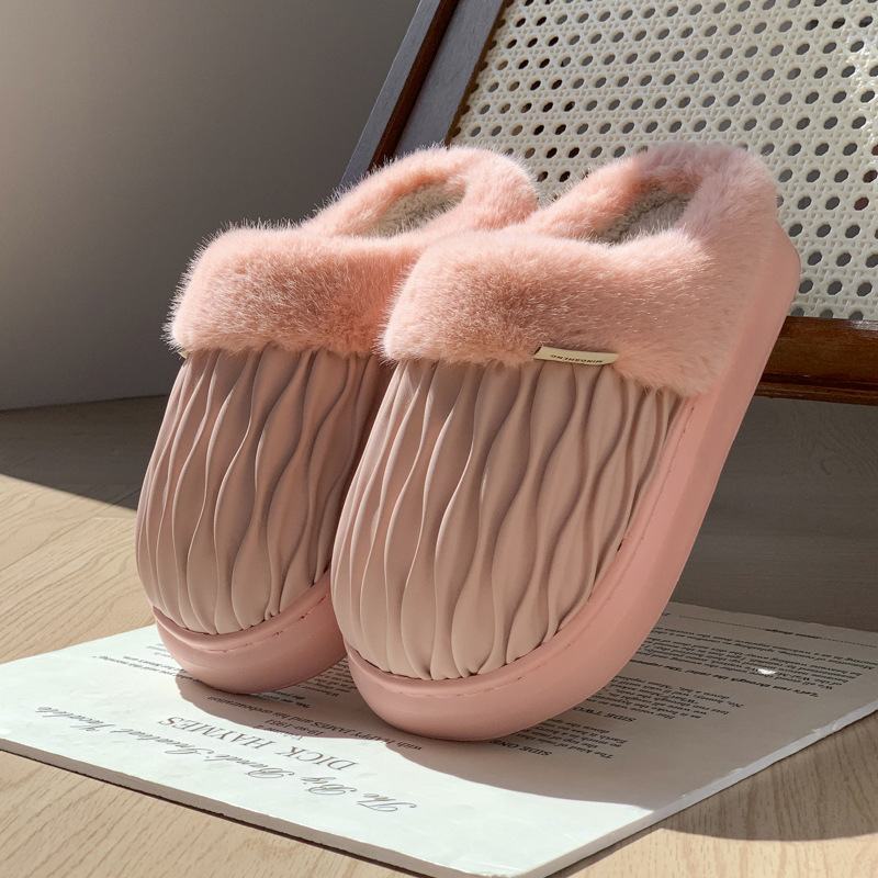 Cozy 2024 Women's Cotton Slippers: Veet-ed, Warm, Height Boosting, PU Leather, for Indoor Winter Wear b8d6