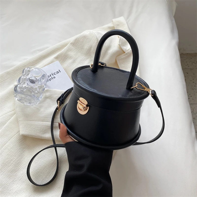 Fashion womens white bucket handbag Korean fashion shoulder bag womens Pu leather cross body party handbag 241025