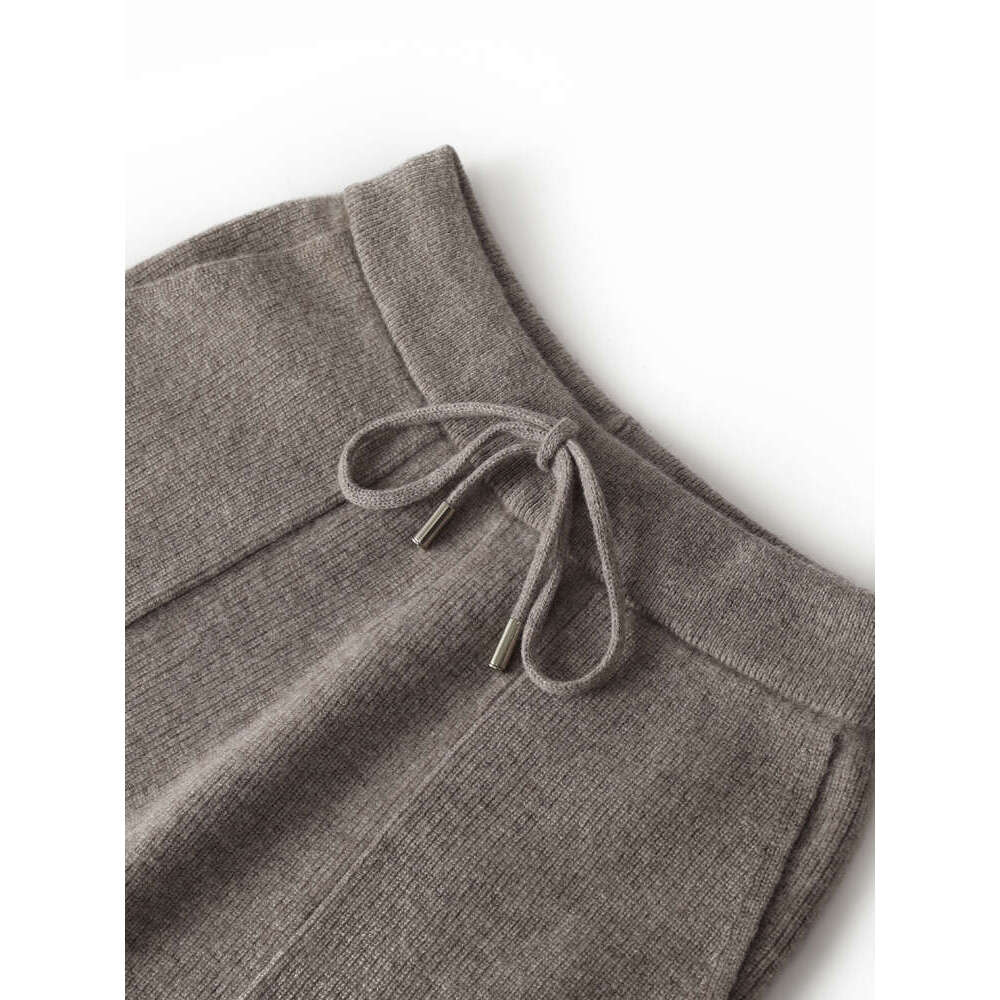 Autumn Winter New 100% Pure Wool Wide Leg Ladies Thicken Pocket Straight Pants Casual High Waist Warm Knit Trousers Female