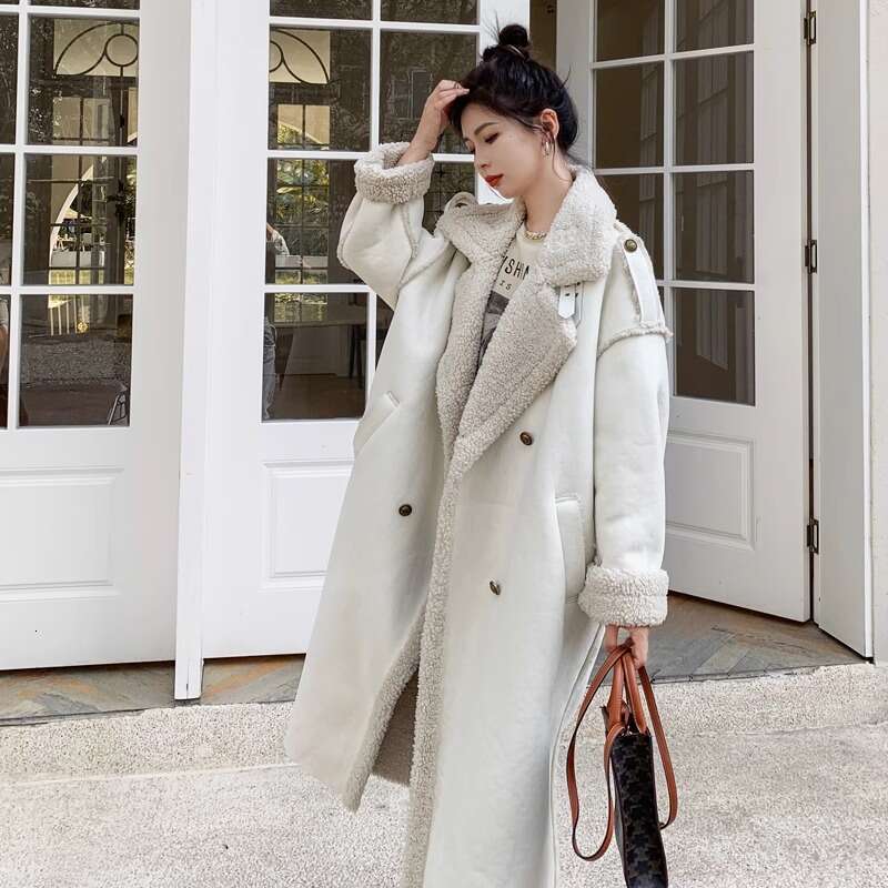 White Integrated Lamb Fur For Women's 2023 Winter New High-End Sense Standing Collar Thickened Woolen Coat