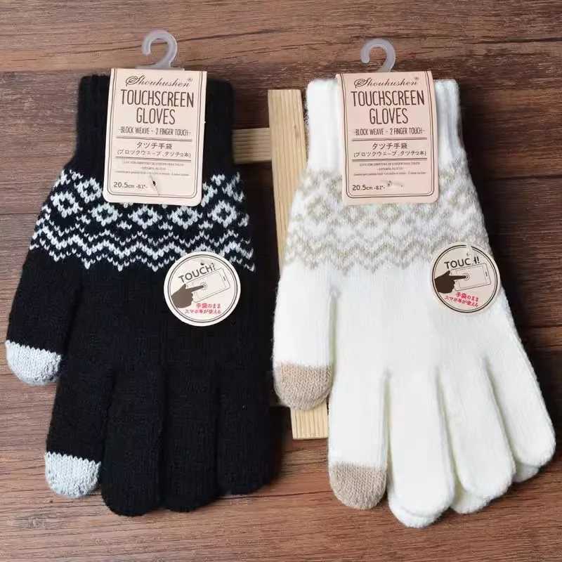 Wool Knitted Winter Gs Womens Touch Screen Warm Elastic Gloves Simulated Wool Full Finger Tube Hook Weaving Luvas Thick W241026