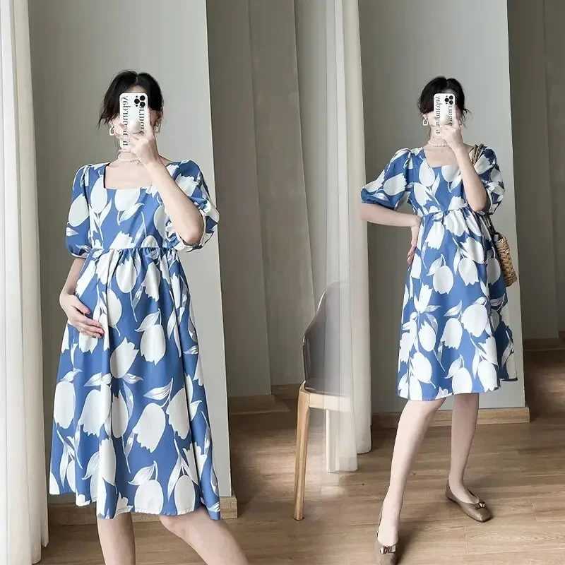 Fashion maternity dress Summer sleeve square neckline printed loose dress Summer Internet celebrity maternity dress W241026
