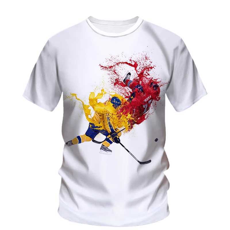 Fashionable new hockey sports graphic mens T-shirt summer trend casual unisex fun printed round neck short Slip Ts top W241026