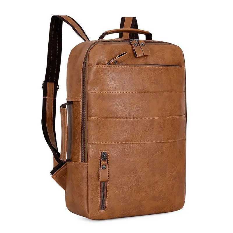 Business Backpacks For Men Waterproof PU Leather Laptop Bag Large Capacity USB Charging Rucksack Male Fi Travel Bagpack sacXJ241026