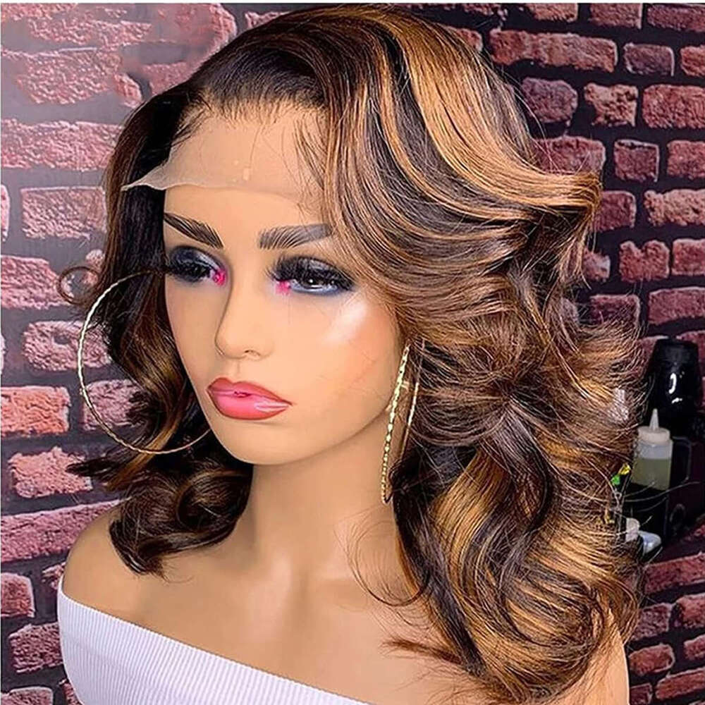 Highlight Remy Wave Bob Ombre Colored Human Hair Lace Wig P4 30 Body 13X5x1 T Part Bob180% Density