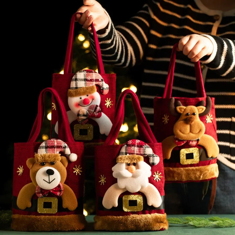 2PCS Christmas Tote Bags Snowman Fawn Gift Bags ren Gift Bags Candy Bags Storage Bags Christmas Decorations 241025