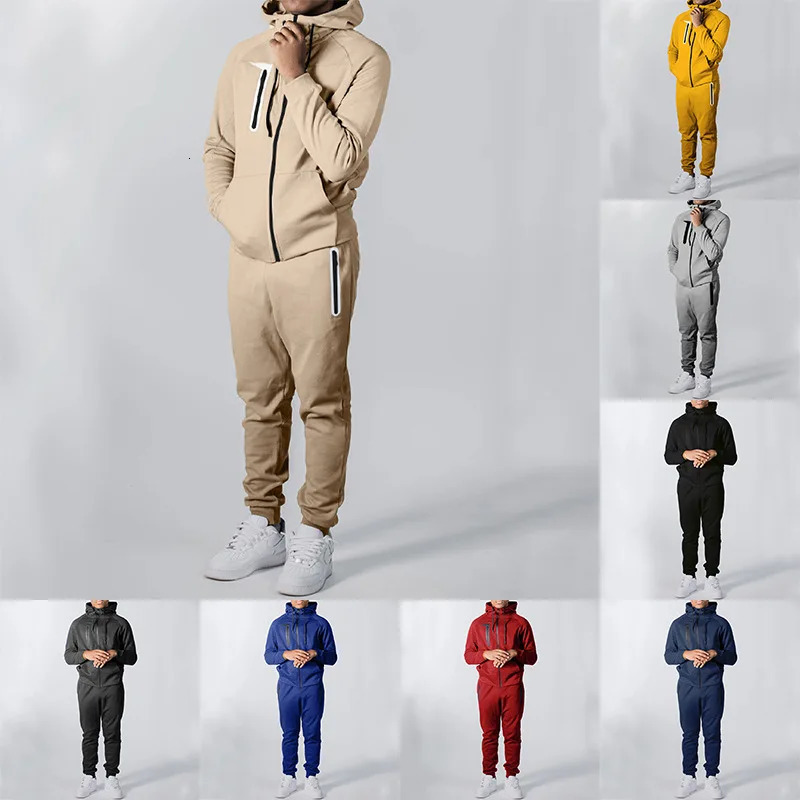 Autumn Winter Zipper Tracksuit Hoodie Twopiece Casual Pants Mens Suit LongSleeved HoodiePants Sports Plus Size Set 241025