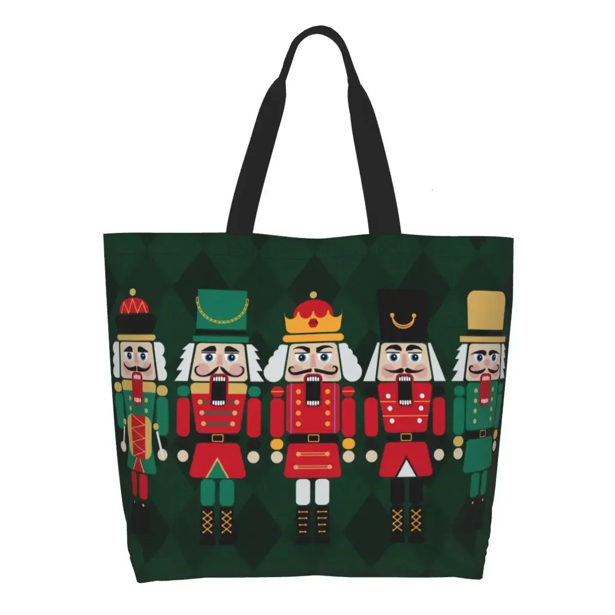 The Nutcrackers Shopping Bag Canvas Shoulder Tote Bag Portable Cartoon Christmas Nutcracker Toy Soldier Groceries Shopper Bags 241025