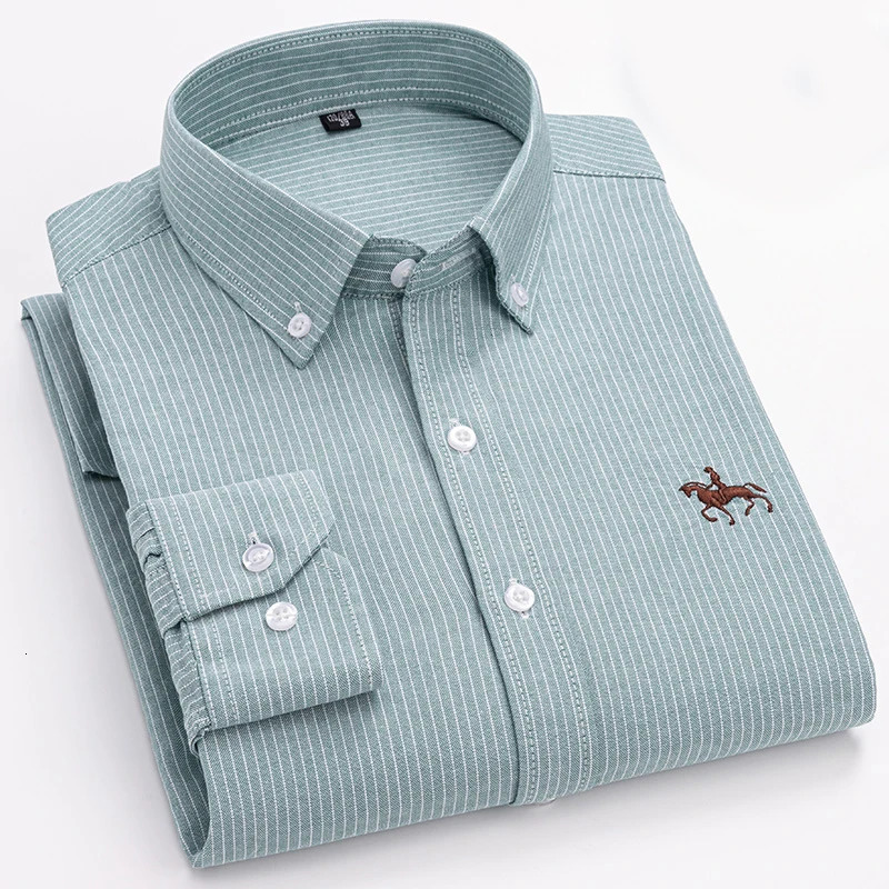 100 Cotton Oxford Shirt For Mens Long Sleeve Solid Casual Business RegularFit Formal Dress Shirts Social Blouse Male Clothes 241025