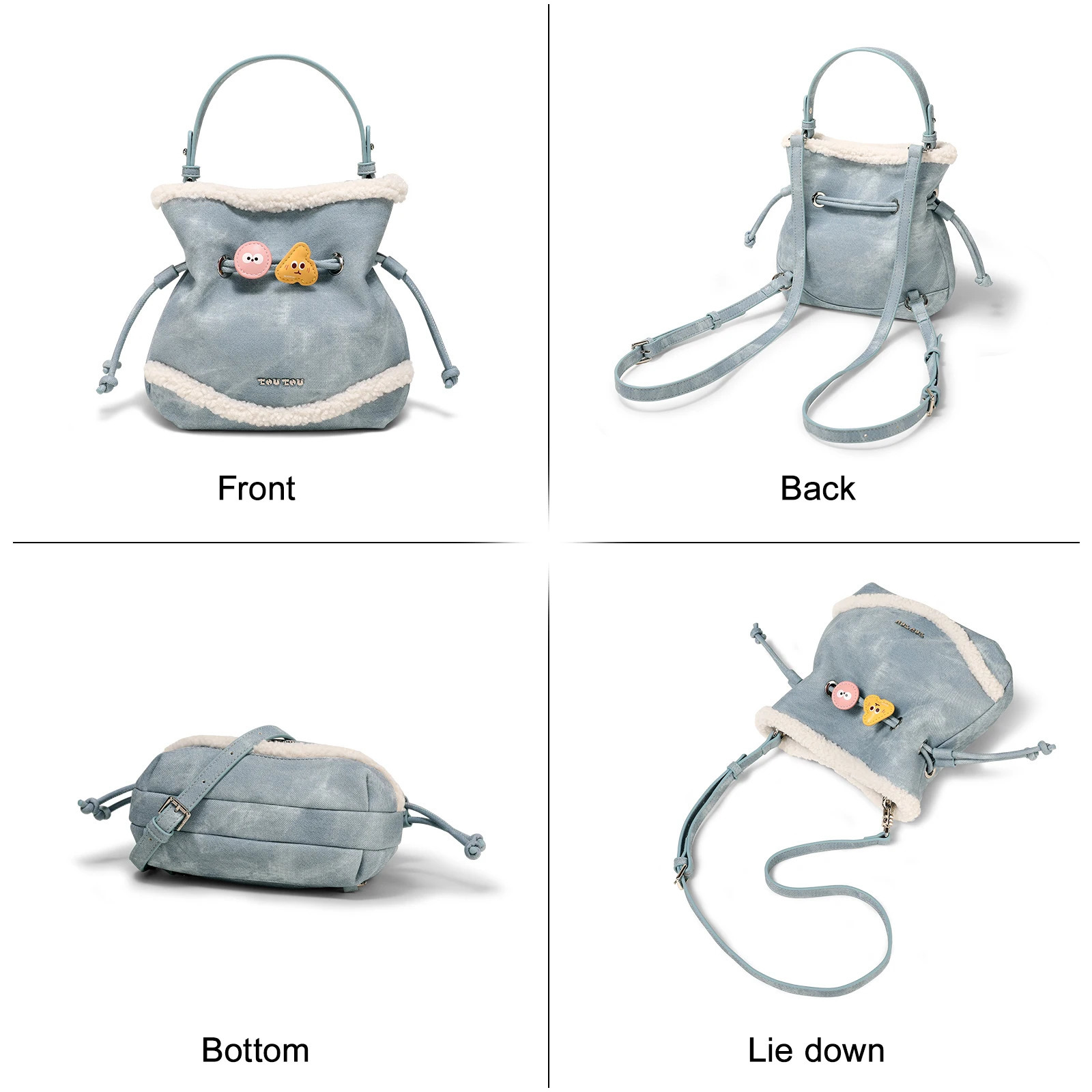 TOUTOU Plush Backpack Autumn Simulated Denim Drawout Bag Original Cross Body Bag Womens Christmas Gift 241025