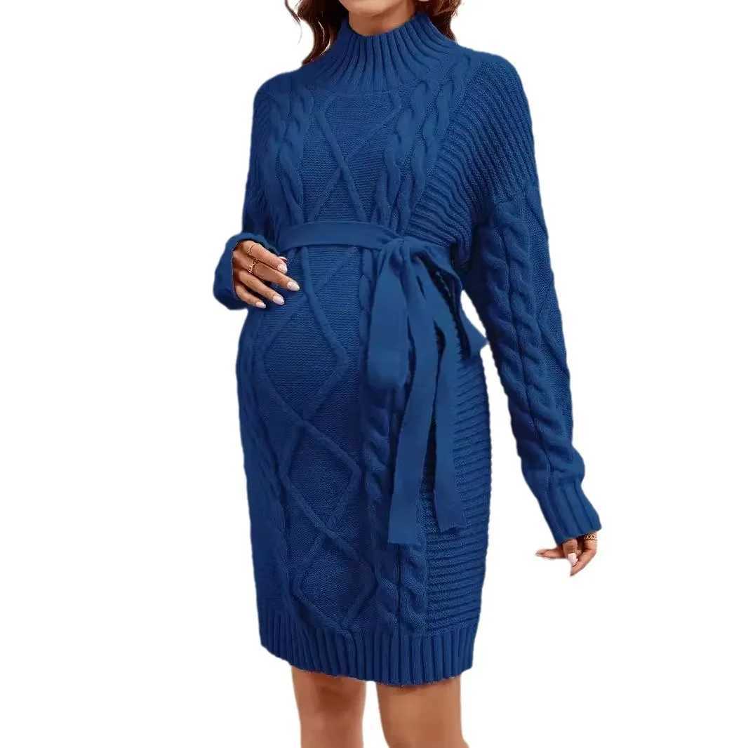 American fashion knitted maternity sweater autumn thick warm loose straight tie ultra-thin waist maternity clothing W241026