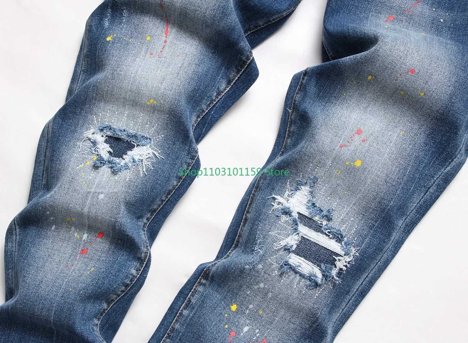 Y2K mens stretch tight jeans Quty Strt fashionable slim fit jeans mens blue denim pants mens stretch jeans size 44-54 X241026