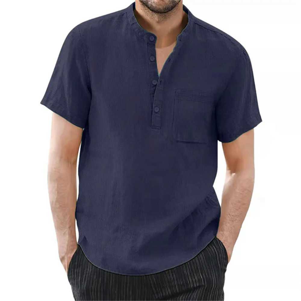 Mens Short Sleeve T-shirt Cotton Linen Casual Mens T-shirt Solid Color Summer Mens Comfortable Breathable W241026