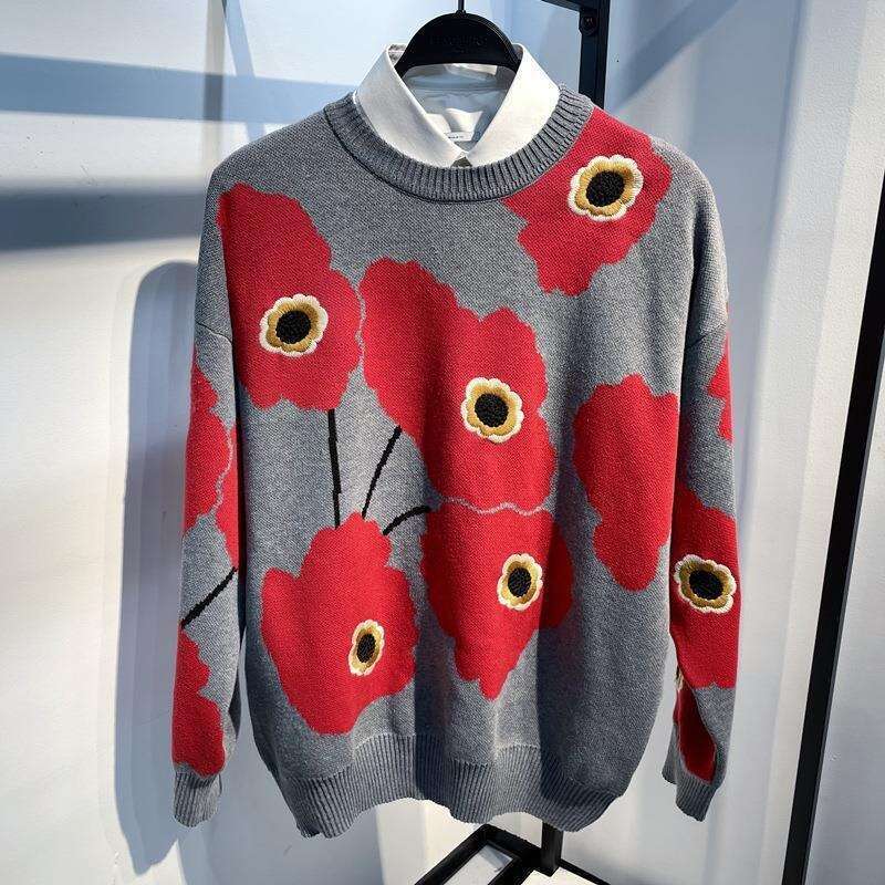 Autumn And Winter Fashionable Mens Wer Embroidered Round Neck Pullover Classic Knitted Sweater Men Clothes