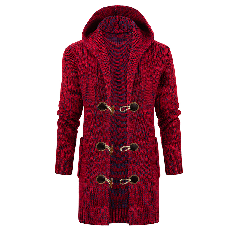 Long-Term Europe And The United States Long Men's Coat Hooded Knit Cardigan