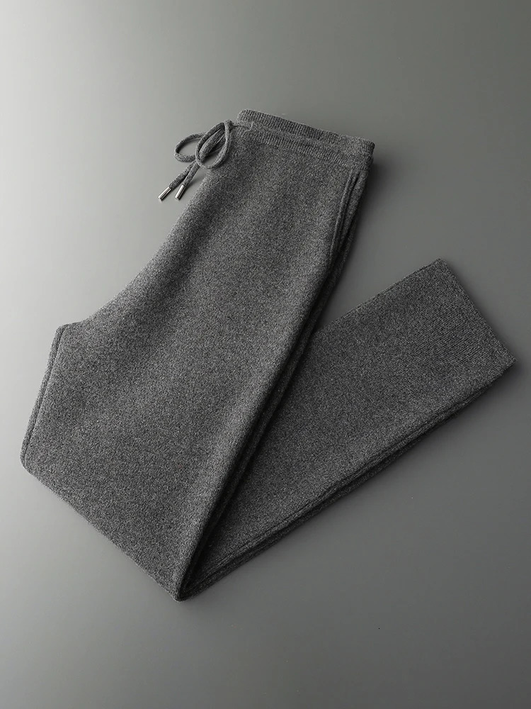 Mens Cashmere Pants Autumn Winter Pencil 100% Merino Wool Knit Trousers Thick Soft Warm Basic Smart Casual 241025