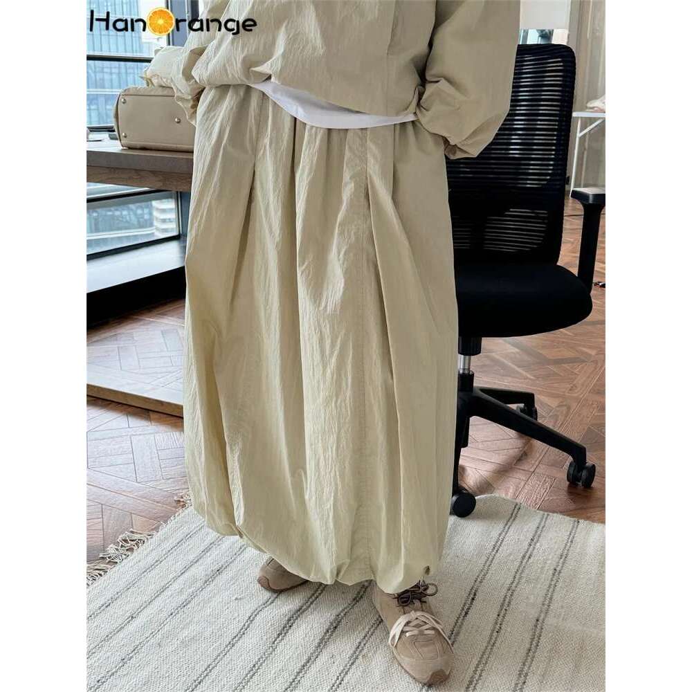 Hanorange 2024 Autumn Winter Reduced Age Bud Cotton Padded Elastic High Waist Lightweight Fluffy Skirt Pink/Gray Coffee