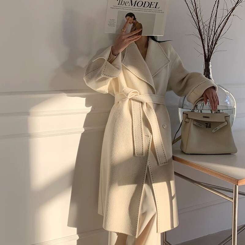 Double-Sided Cashmere For Women In Autumn And Winter, High-End Large Lapel Design, Pure Hand Sewn Loose Coat