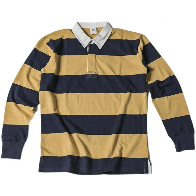 Non Stock Ivy League Fashion Striped Polo Shirt Retro Preppy Style Mens LongSleeve Tee 241025
