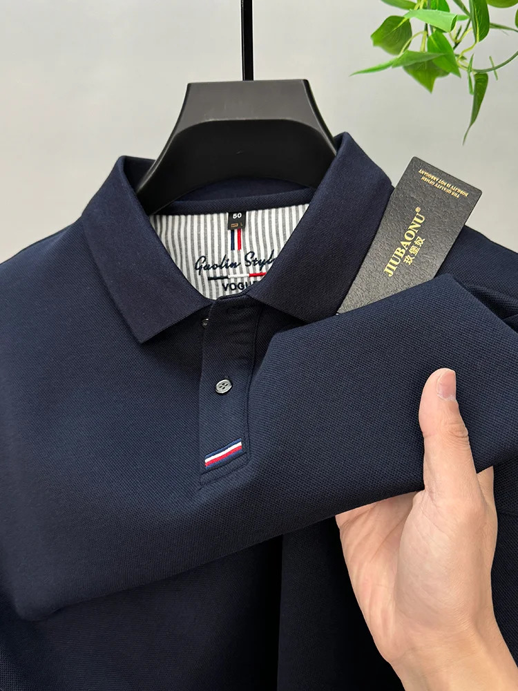 High Quality Polo Shirt Cotton Mens Embroidery Business Casual Autumn Long Sleeve Tshirt Fashion Lapel 241025