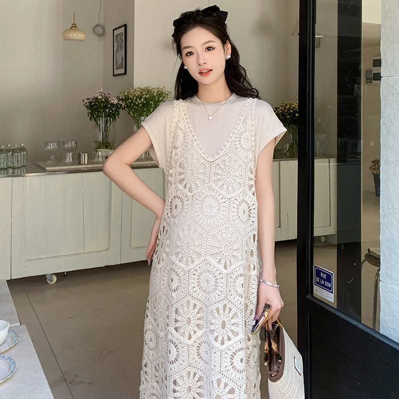 Summer maternity clothing sweet hollow lace vest dress fashionable maternity vest dress loose maternity sleeveless dress W241026