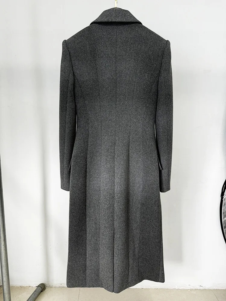 2024 est Winter Vintage Long Cloth Bowknot Notched Full Sleeve Women High Quality Solid Wool Blends Coat 241025