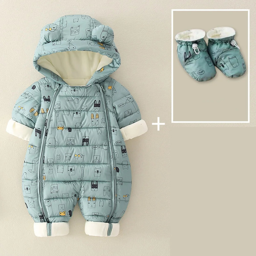 2024 born Baby Jumpsuit Hooded Plus Velvet Warm winter wear Baby Boys Snowsuit Toddler Snow Suit Girl Cotton Overalls Rompers 241025