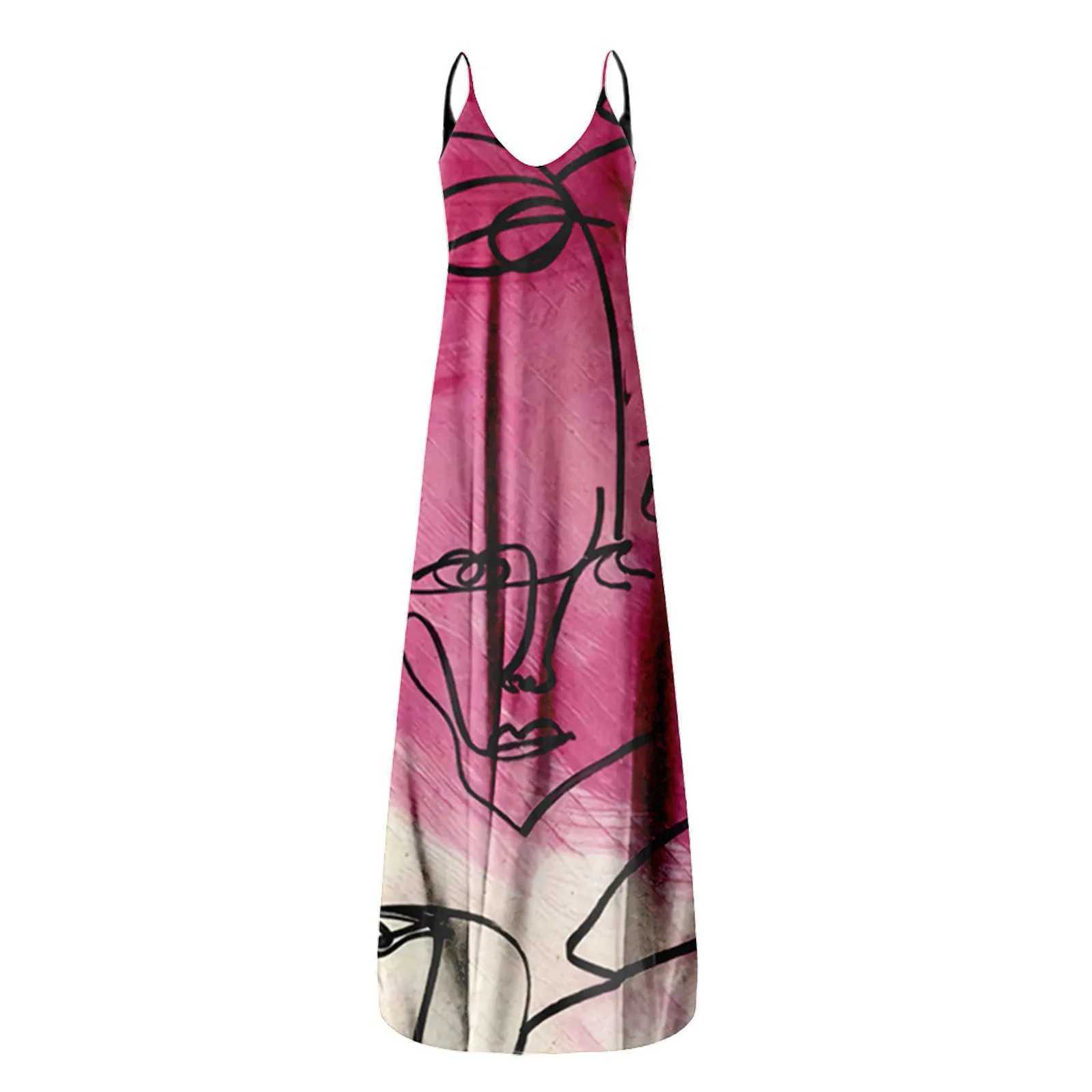 Pregnant womens summer strapless long dress abstract facial digital printing fashion suitable for street wear breathable W241026
