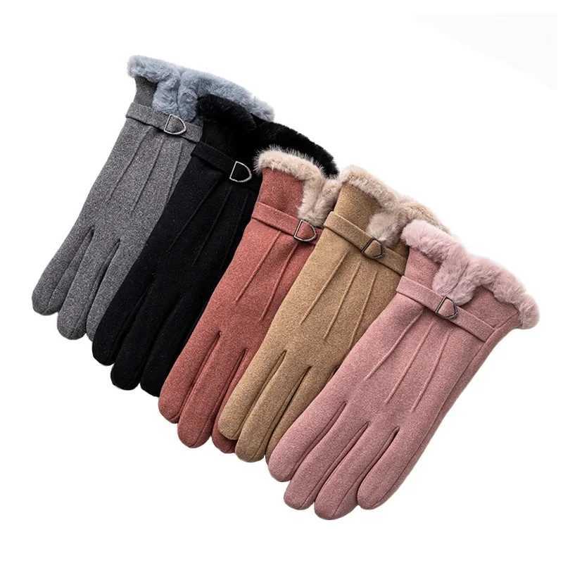 Fashionable Winter Womens Gs Keep Warm Suede Gloves Touch Screen Windproof Full Finger Outdoor Sports Womens Gs W241026