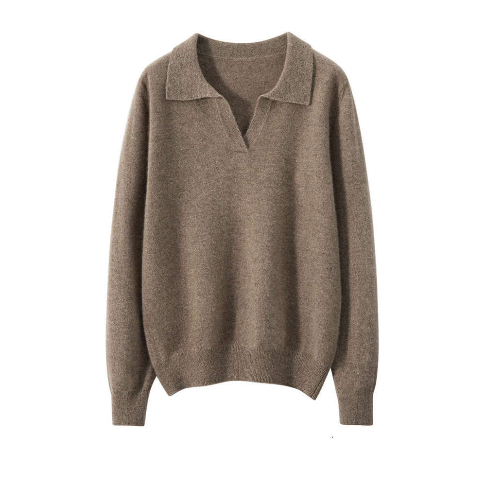 New Fashion Women's POLO V-Neck Pullover Autumn Winter 100% Cashmere Knitwear Soft Warm Solid Sweater Shirt