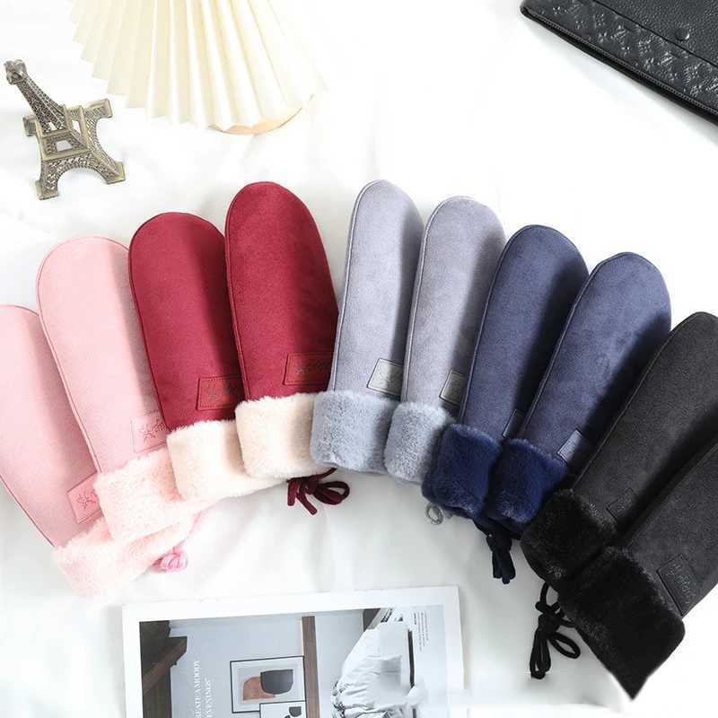 Winter womens warm thick wool velvet suspender Gs cute glass sweet cold protective gloves W241026