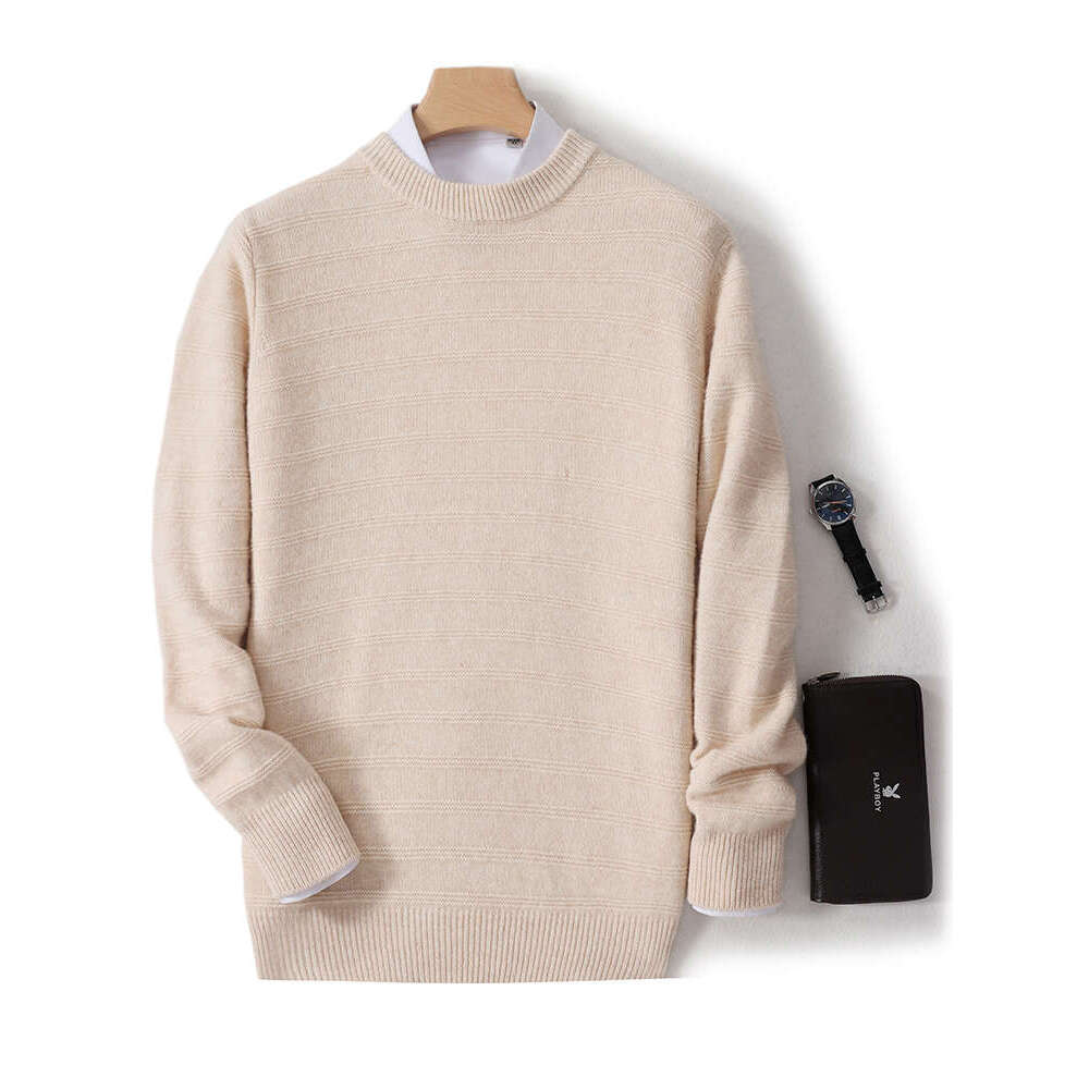 Aliselect Fall/Winter 100% Merino Wool Sweater Men's Thick Casual Pullovers O-Neck Loose Knit Tops Warm Long Sleeve Base Shirt